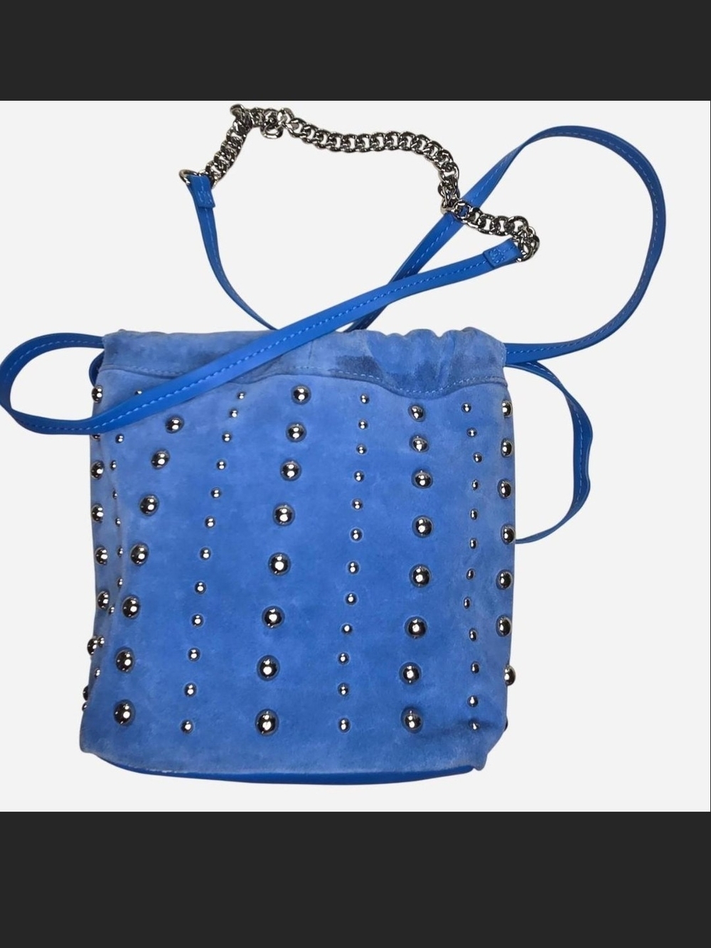 Sam Edelman Blue Suede Studded Crossbody Bag with Chain Strap